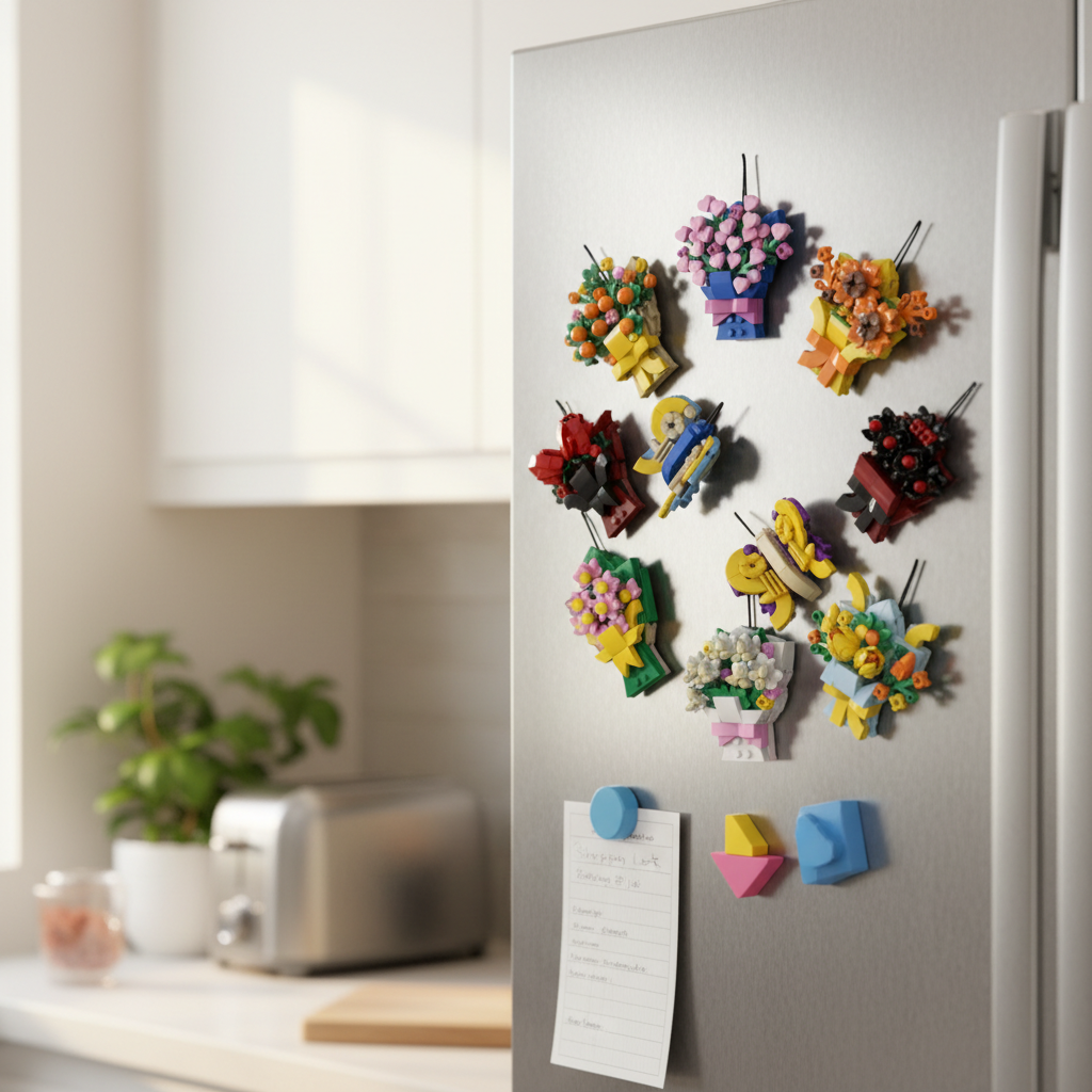Building block flower bouquet refrigerator magnet set