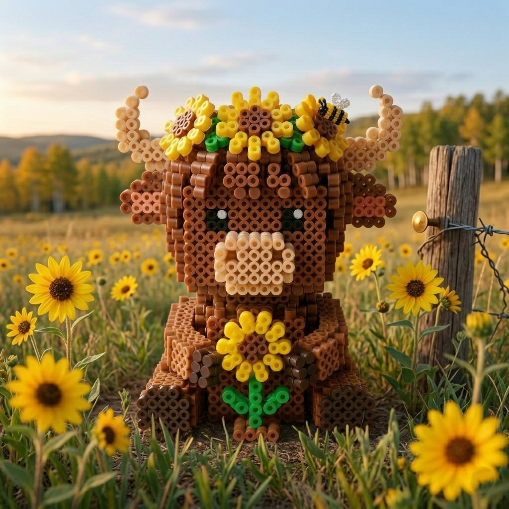 🌻 Sunflower Highland Cow 3D Perler Bead Kit