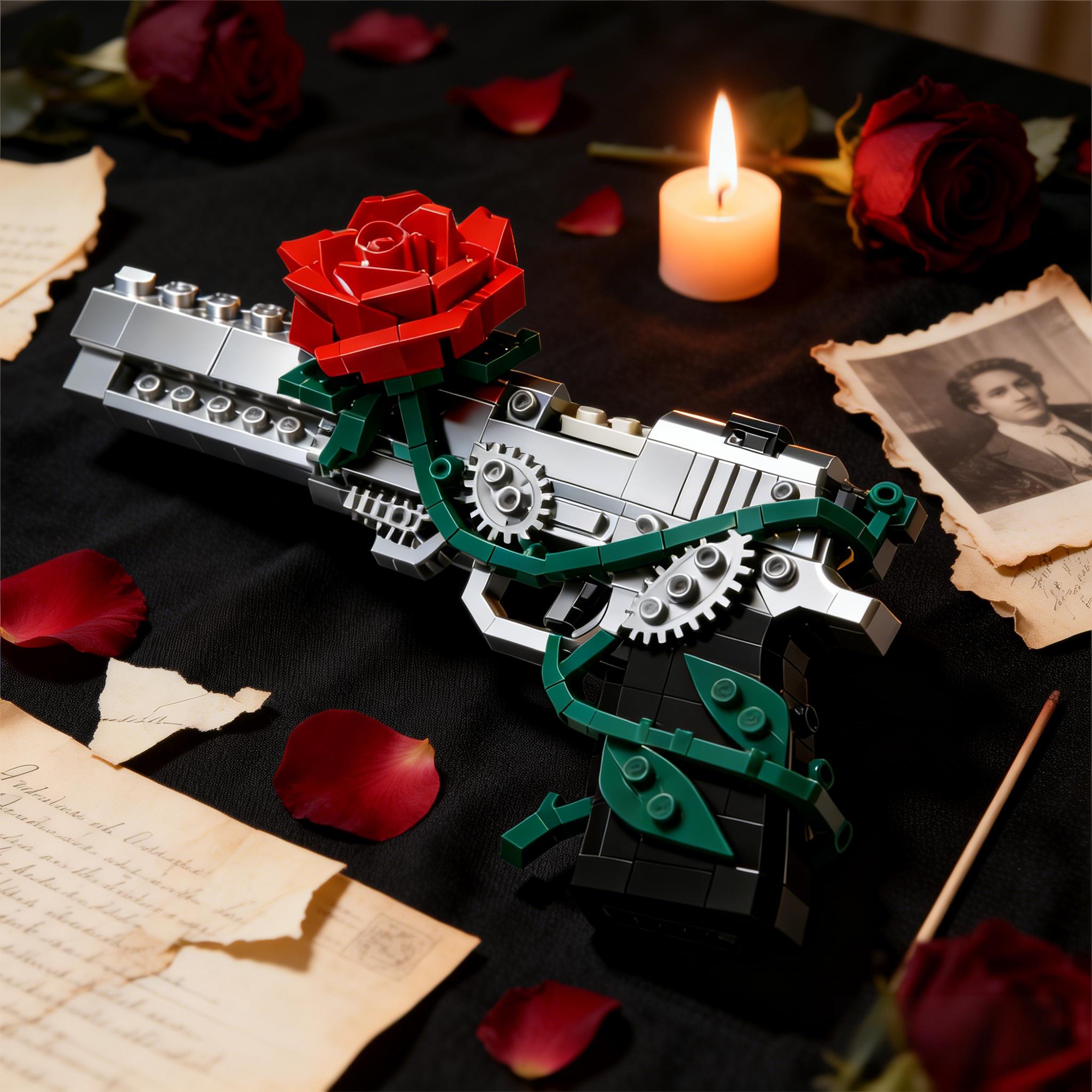 🌹🔫 Mechanical Rose Pistol Collector Brick Display Set