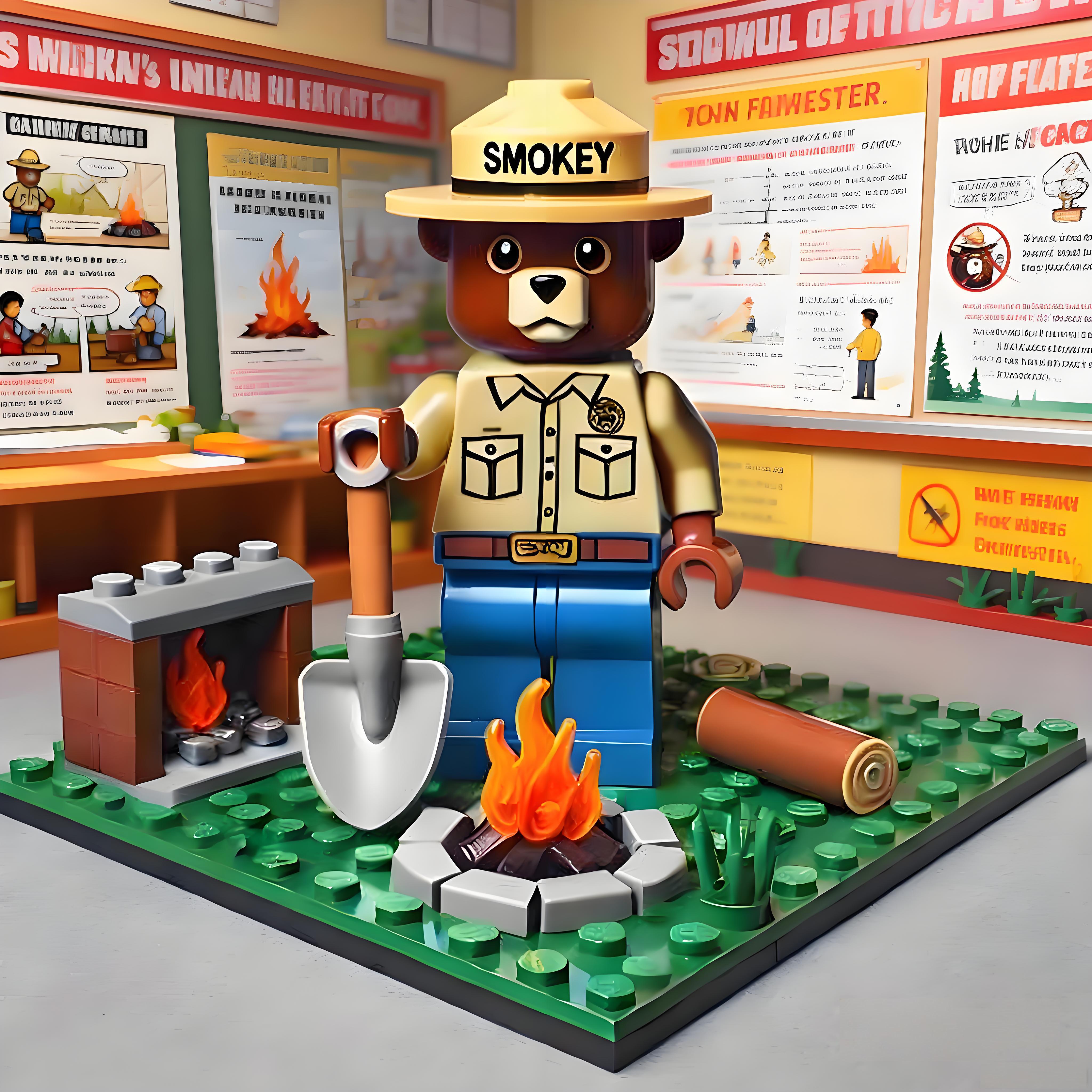 🐻🔥 Smokey the Bear — Forest Fire Prevention Collector Brick Display Set