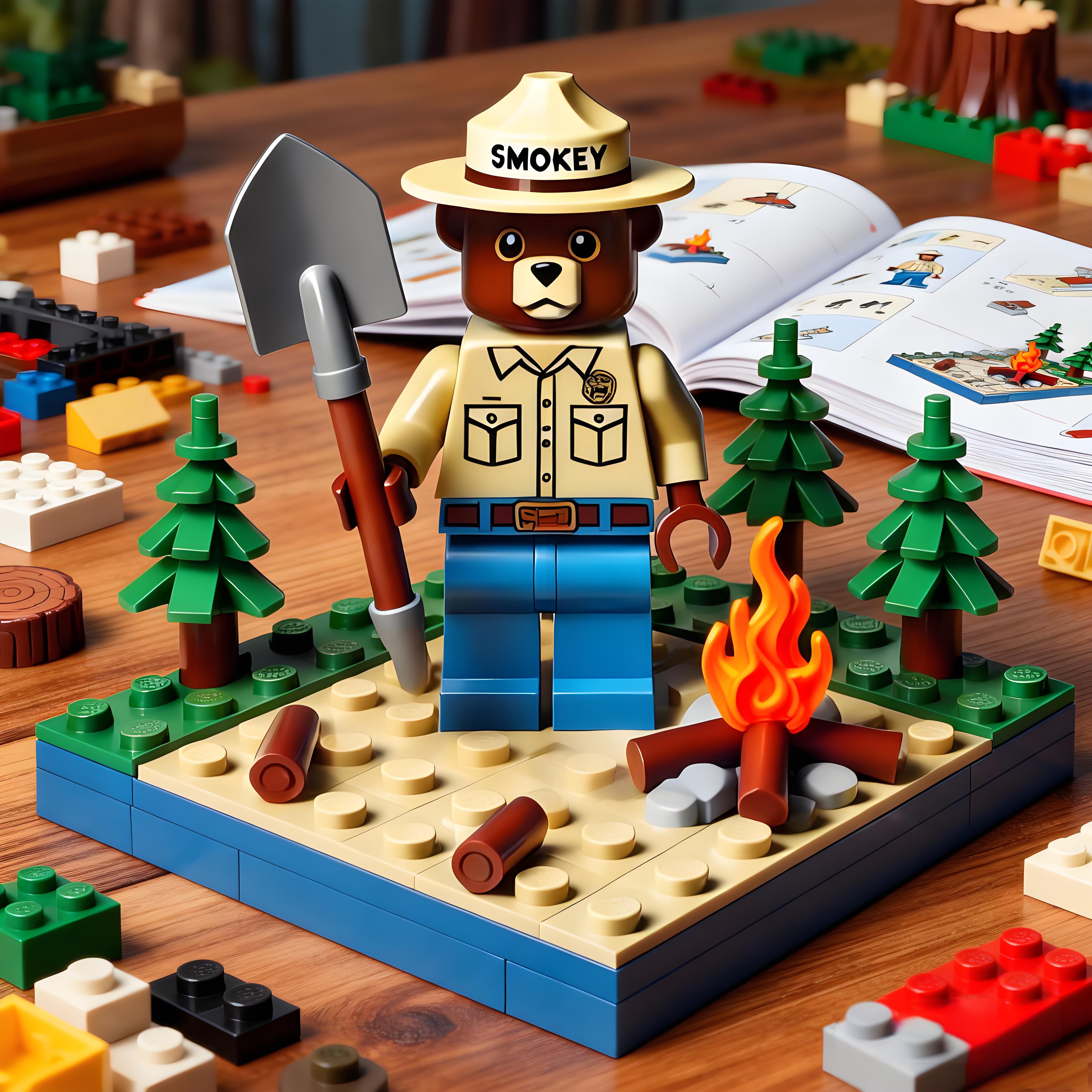 🐻🔥 Smokey the Bear — Forest Fire Prevention Collector Brick Display Set