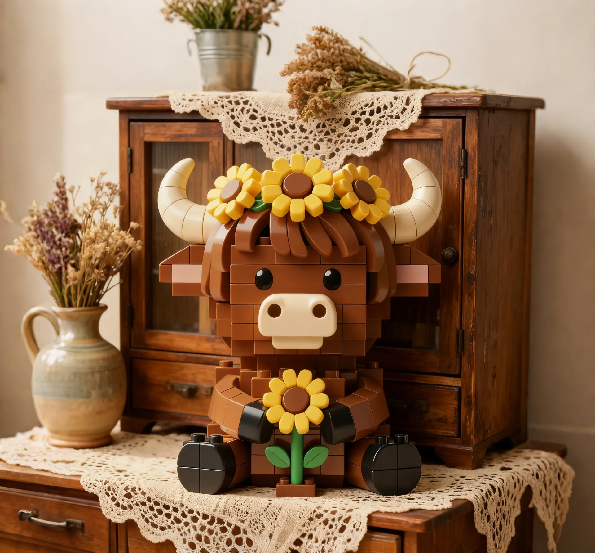 🐮🌻 Sunflower Highland Cow Collector Brick Display Set