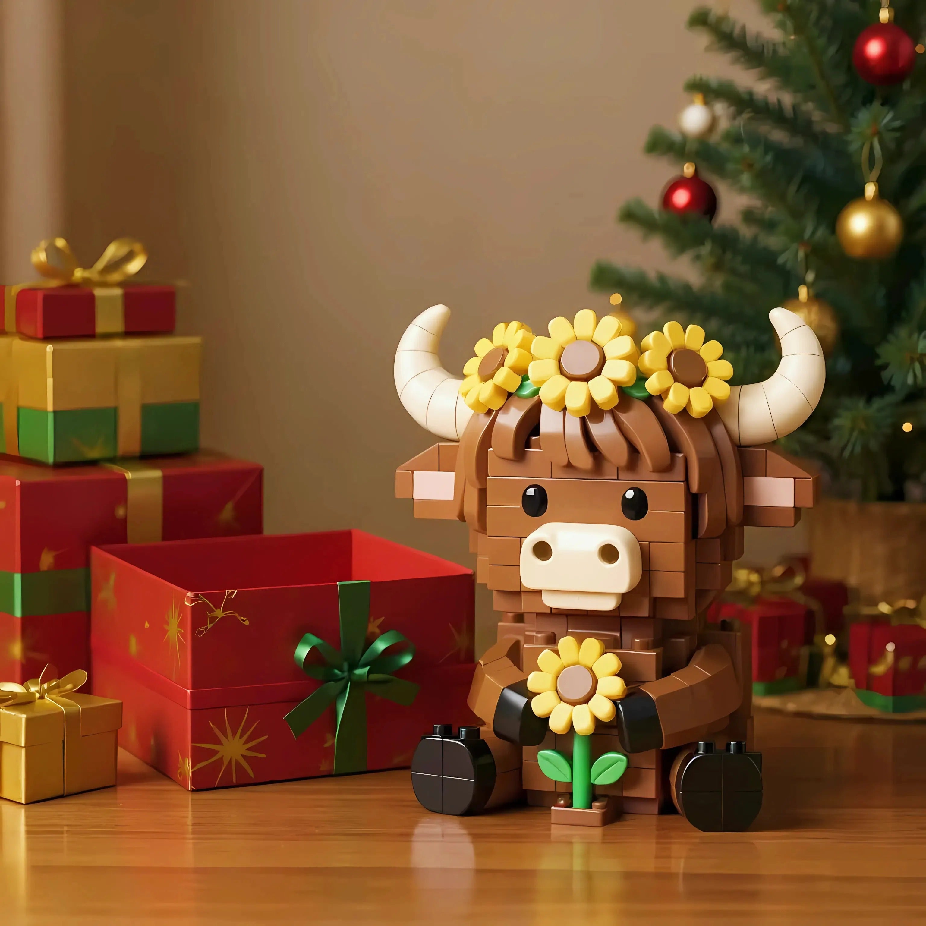 🐮🌻 Sunflower Highland Cow Collector Brick Display Set