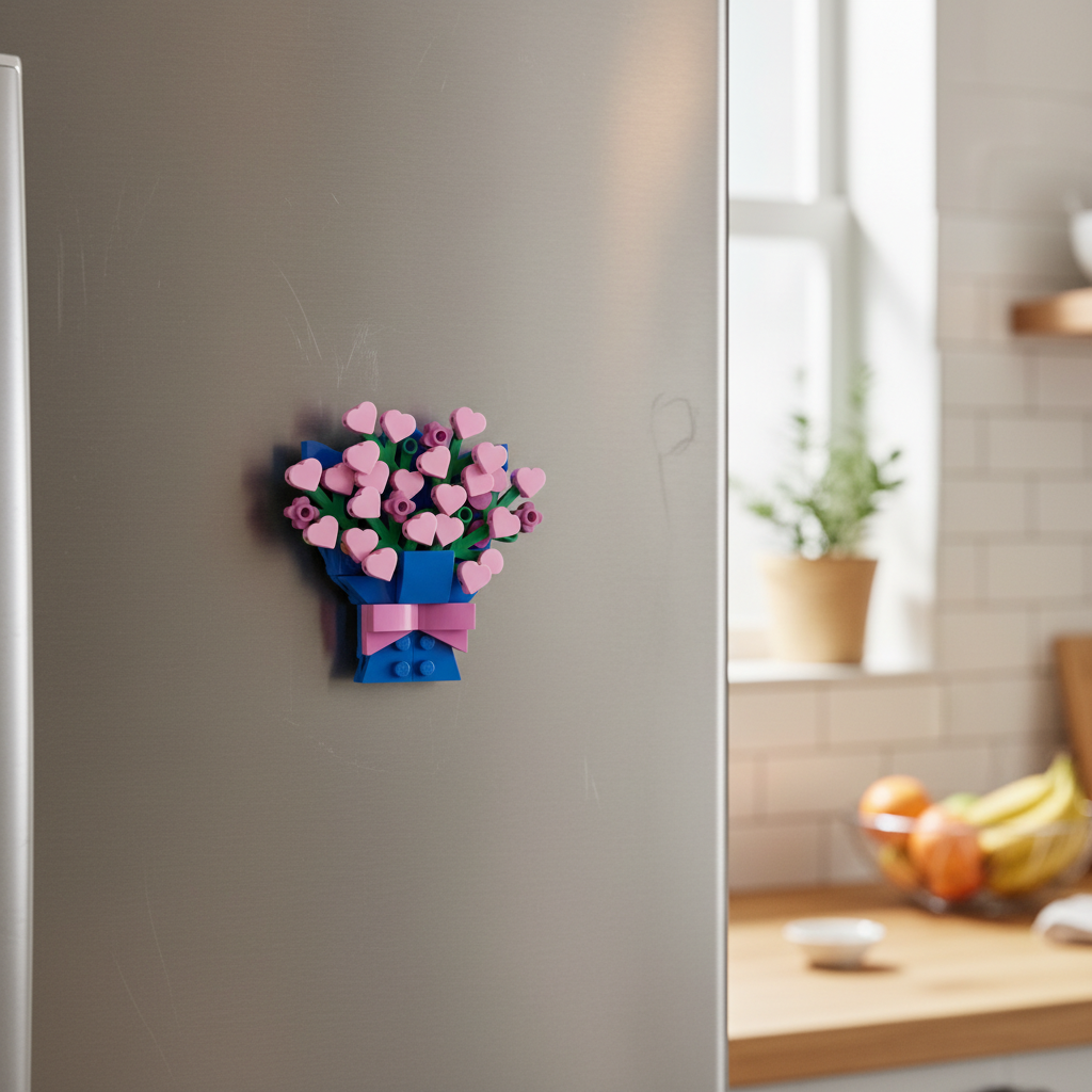 Building block flower bouquet refrigerator magnet set
