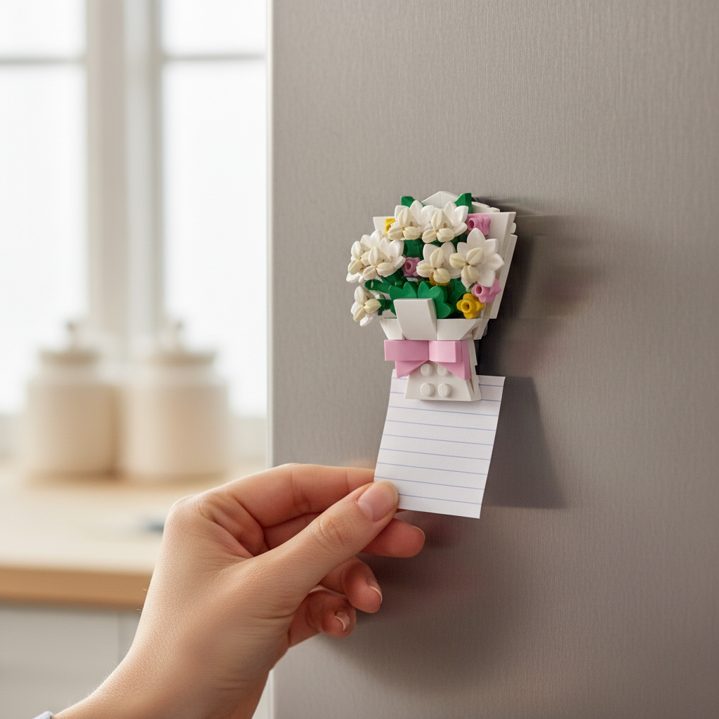 Building block flower bouquet refrigerator magnet set