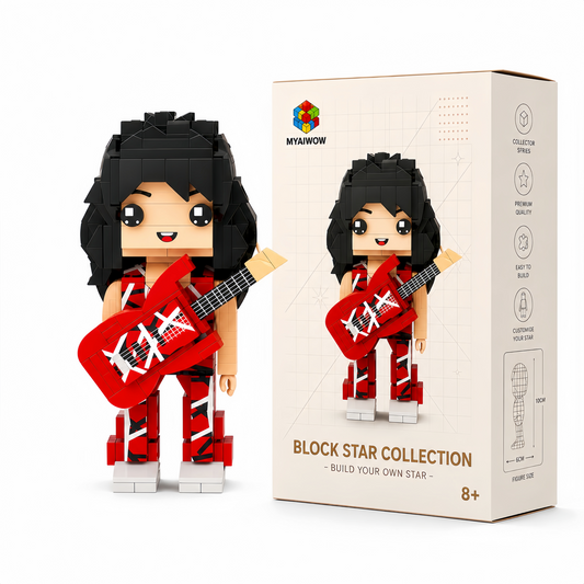 Retro Rock Guitar Brick Figure – Red Stripe Edition