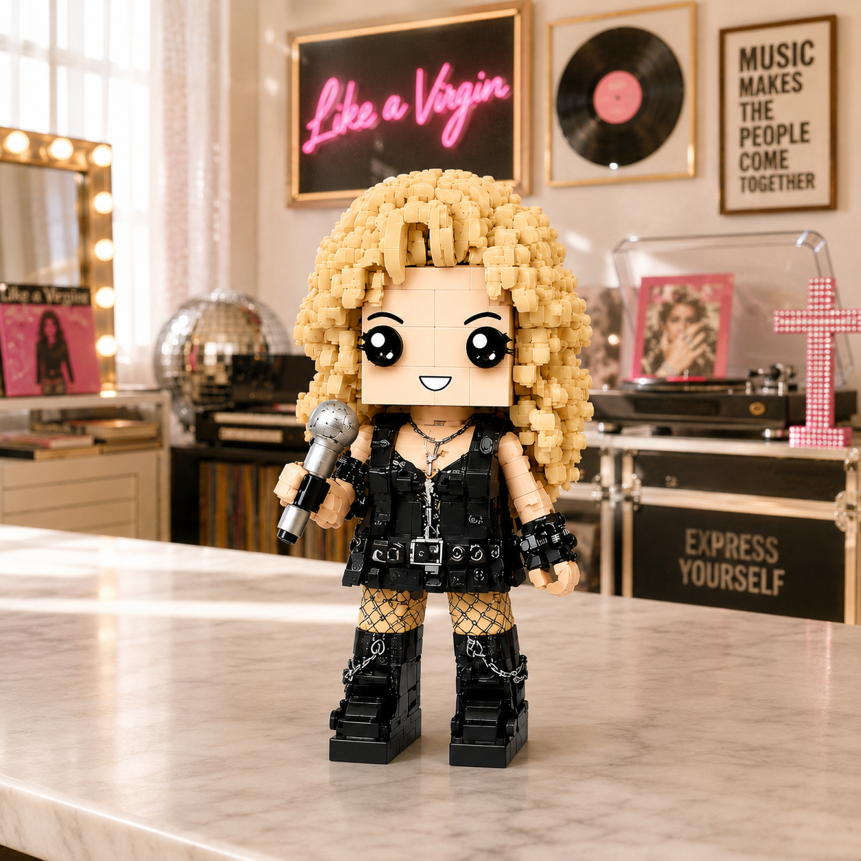 80s Pop Diva Brick Figure – Material Girl Edition