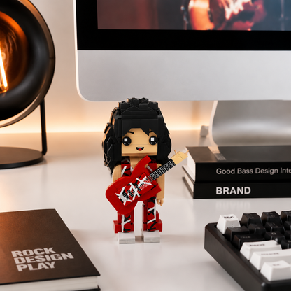 Retro Rock Guitar Brick Figure – Red Stripe Edition