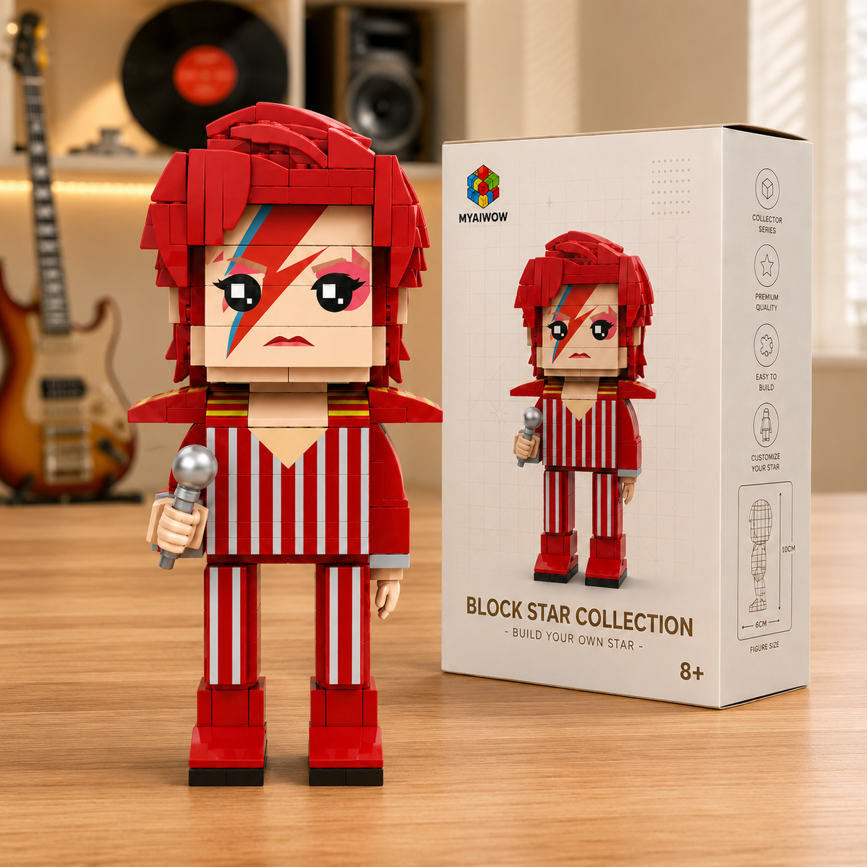 Glam Rock Lightning Star Brick Figure Building Set – Music Legend Collectible Display Model