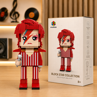 Glam Rock Lightning Star Brick Figure Building Set – Music Legend Collectible Display Model