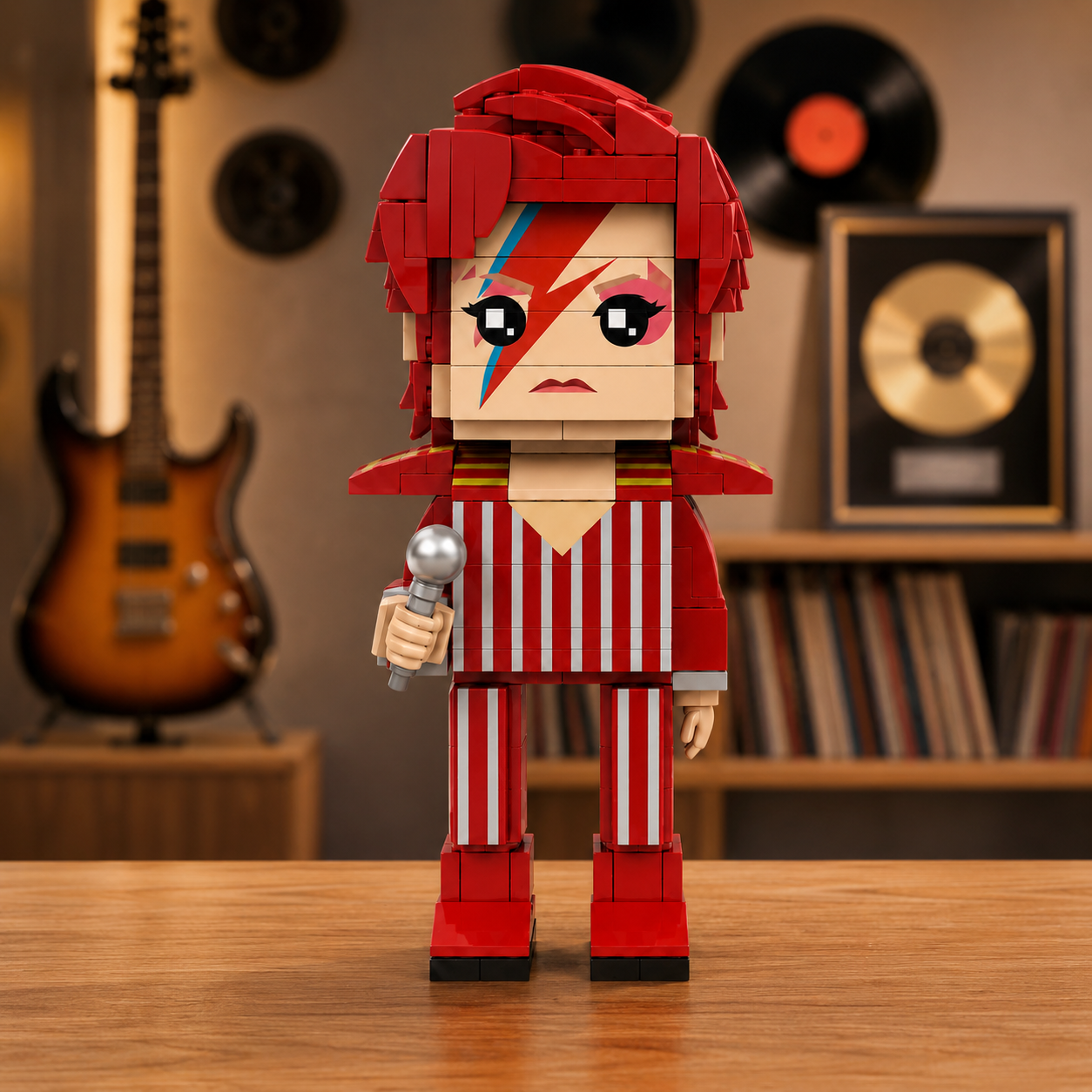 Glam Rock Lightning Star Brick Figure Building Set – Music Legend Collectible Display Model