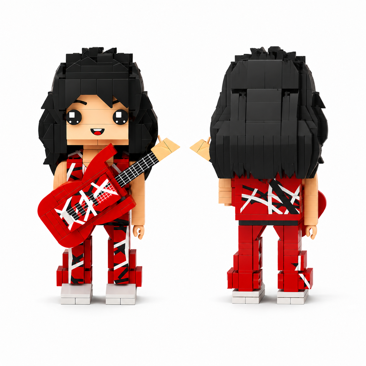Retro Rock Guitar Brick Figure – Red Stripe Edition