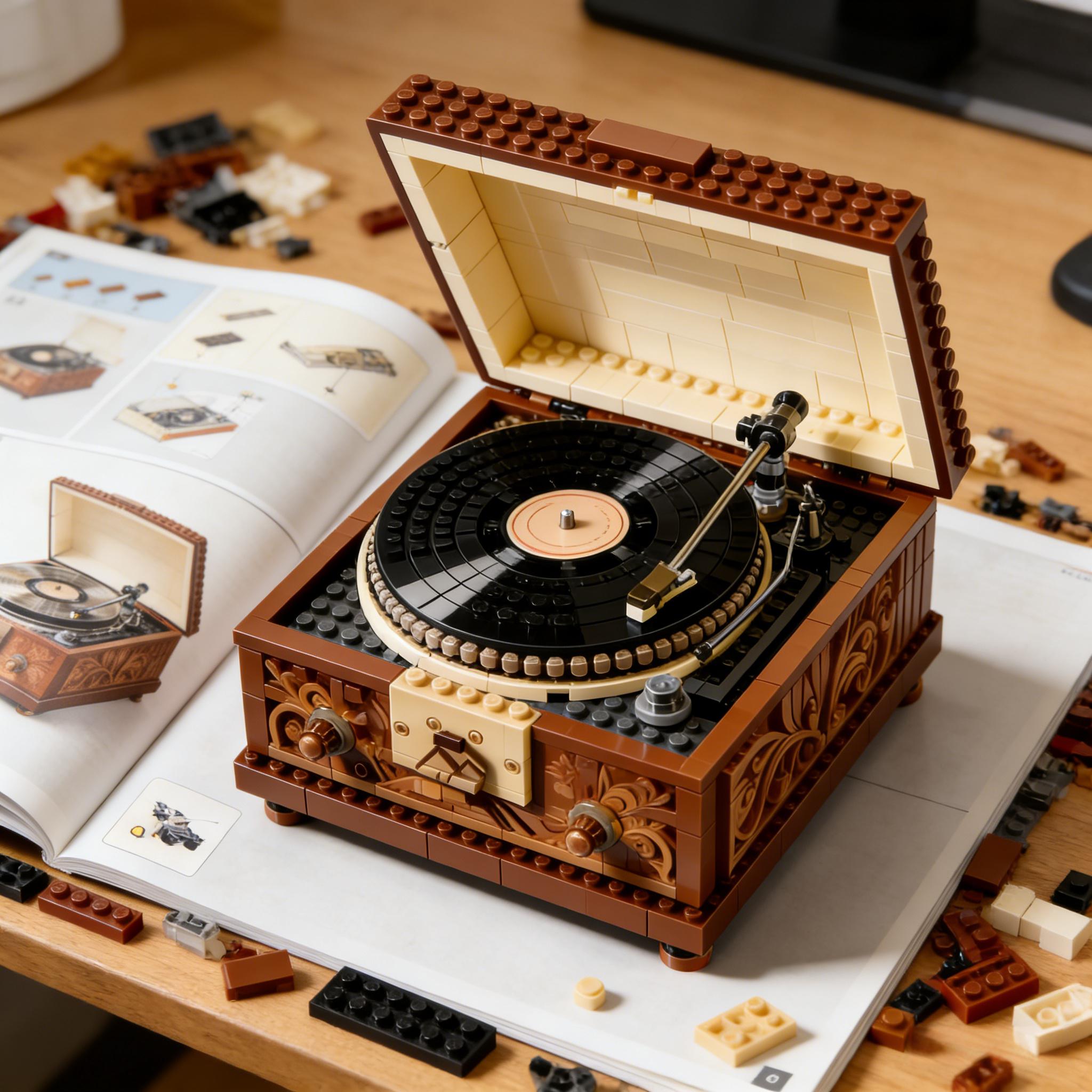 🎶📀 Vintage Record Player Collector Brick Display Set