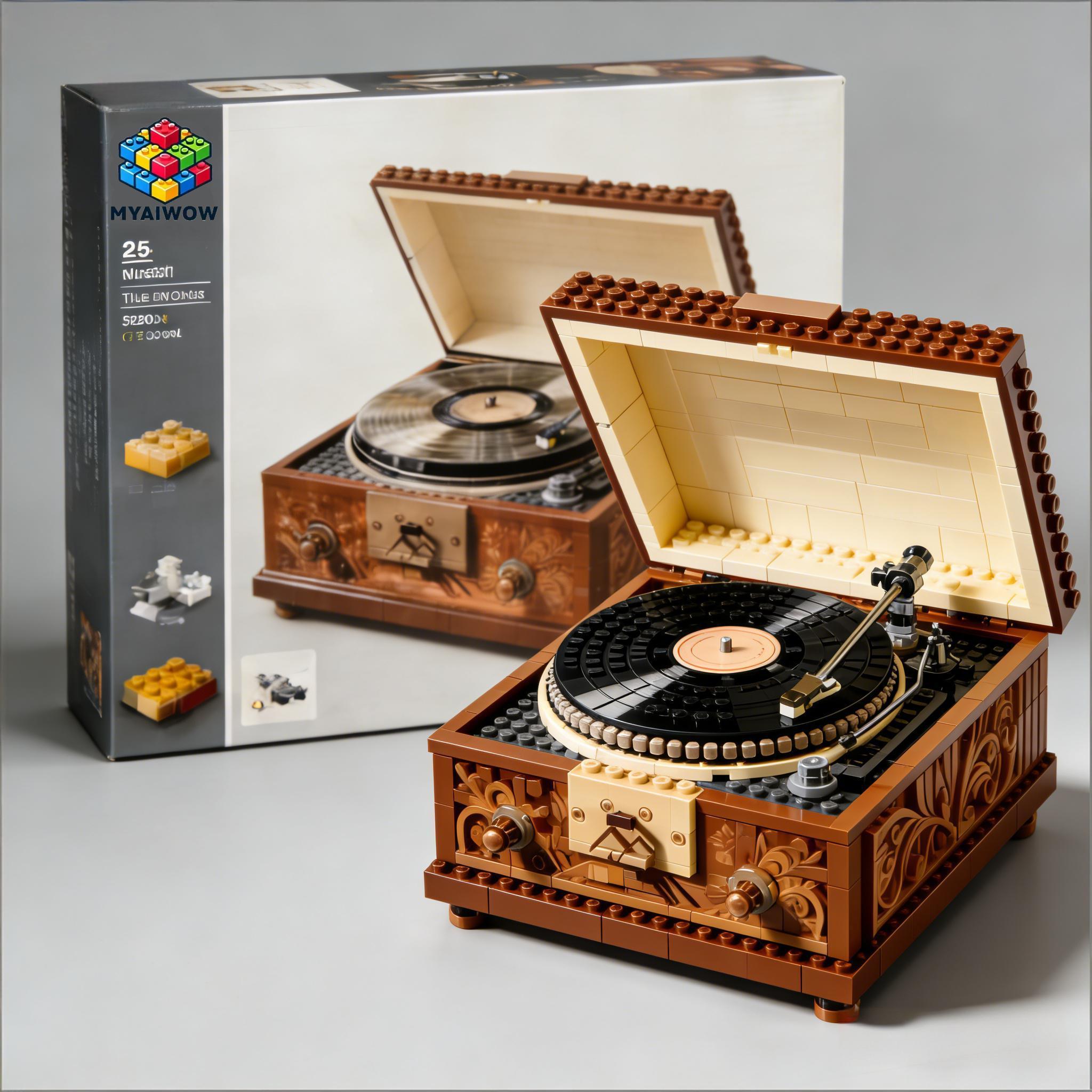 🎶📀 Vintage Record Player Collector Brick Display Set