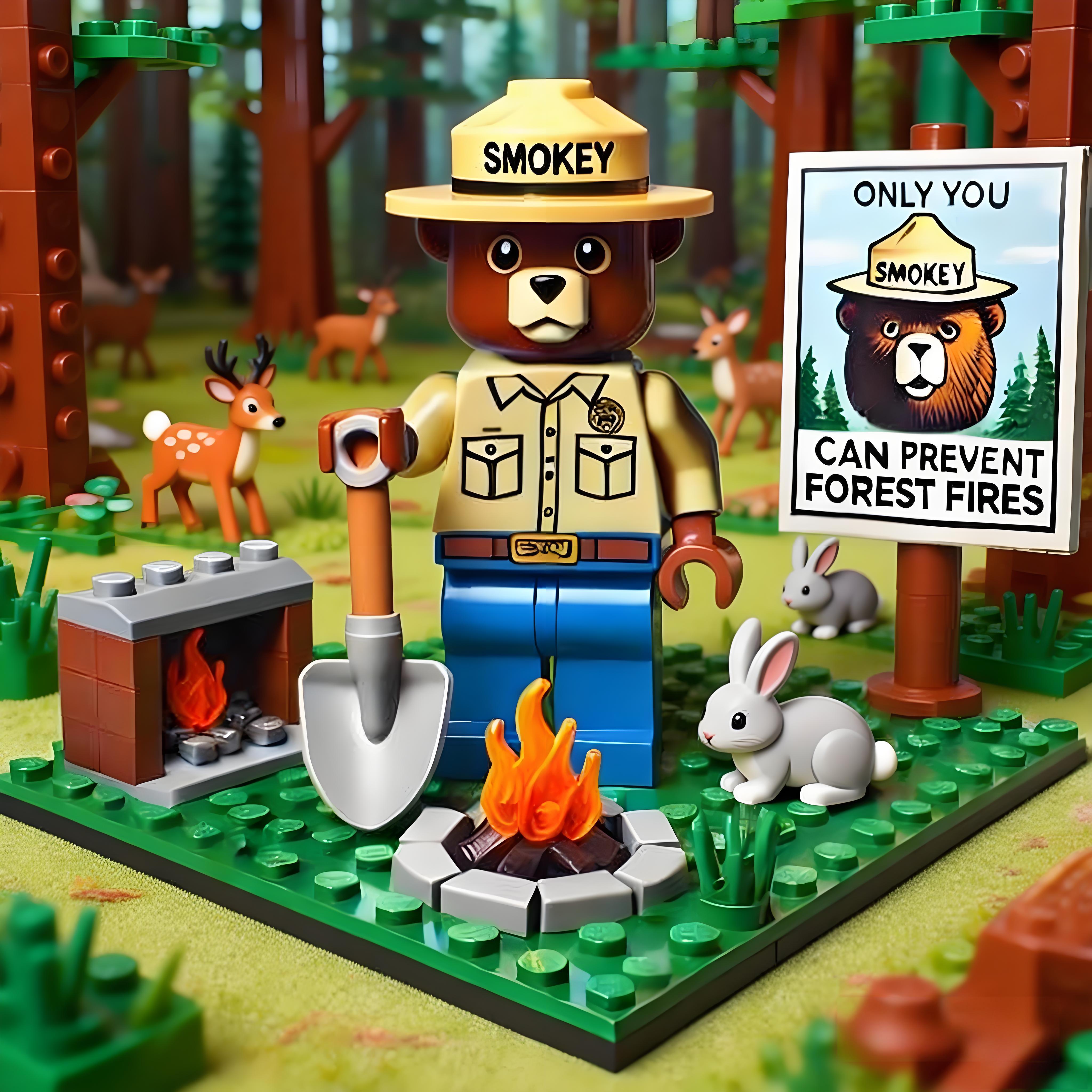 🐻🔥 Smokey the Bear — Forest Fire Prevention Collector Brick Display Set