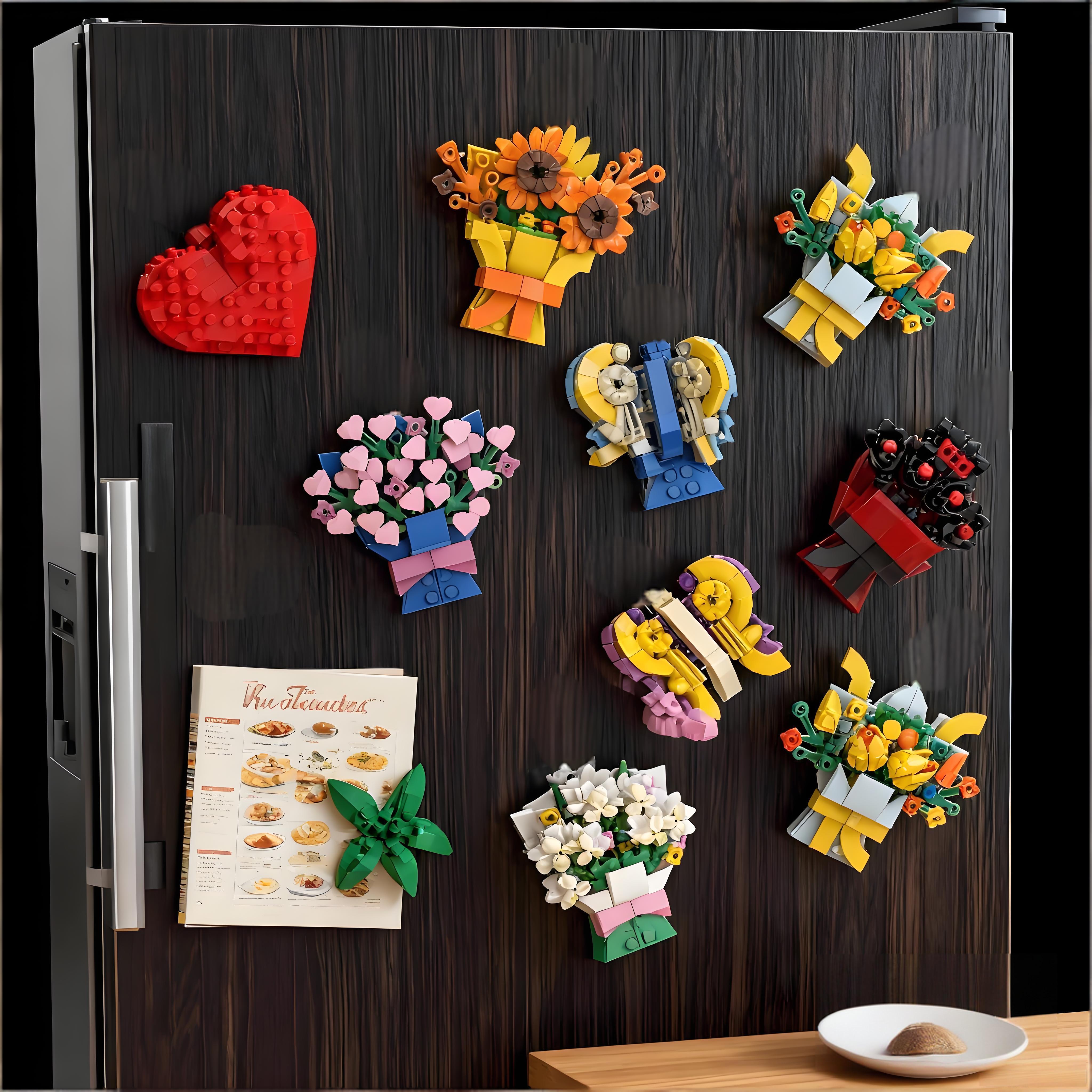 Building block flower bouquet refrigerator magnet set