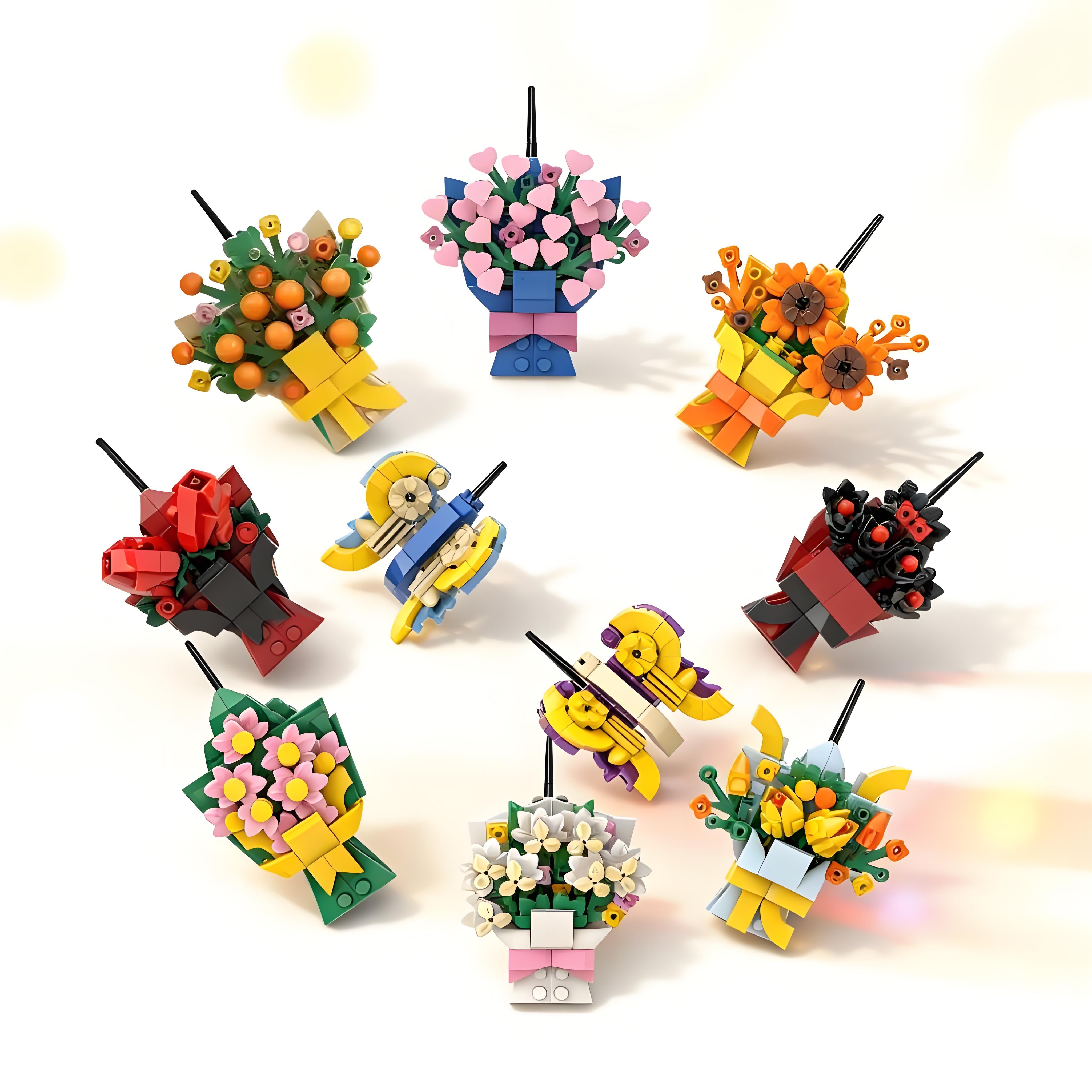 Building block flower bouquet refrigerator magnet set