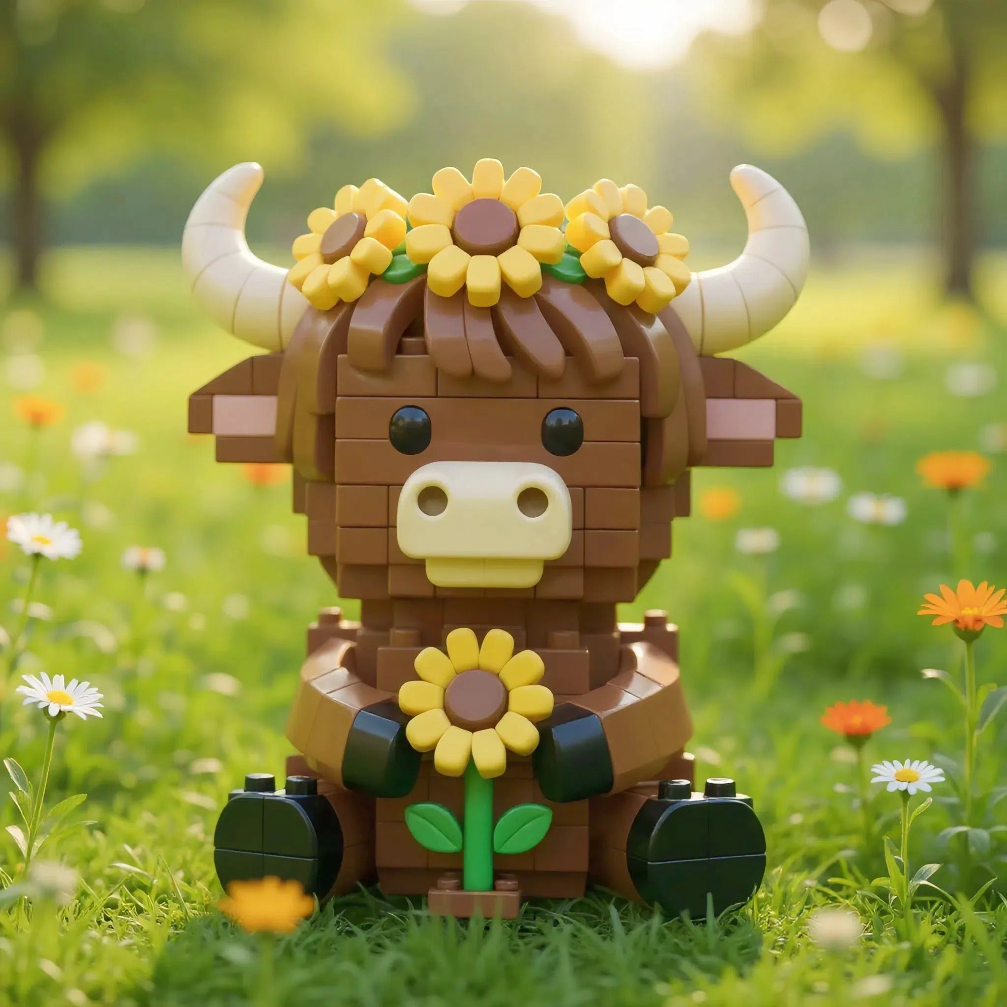🐮🌻 Sunflower Highland Cow Collector Brick Display Set