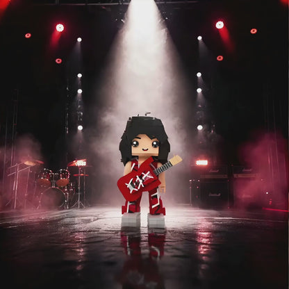 Retro Rock Guitar Brick Figure – Red Stripe Edition